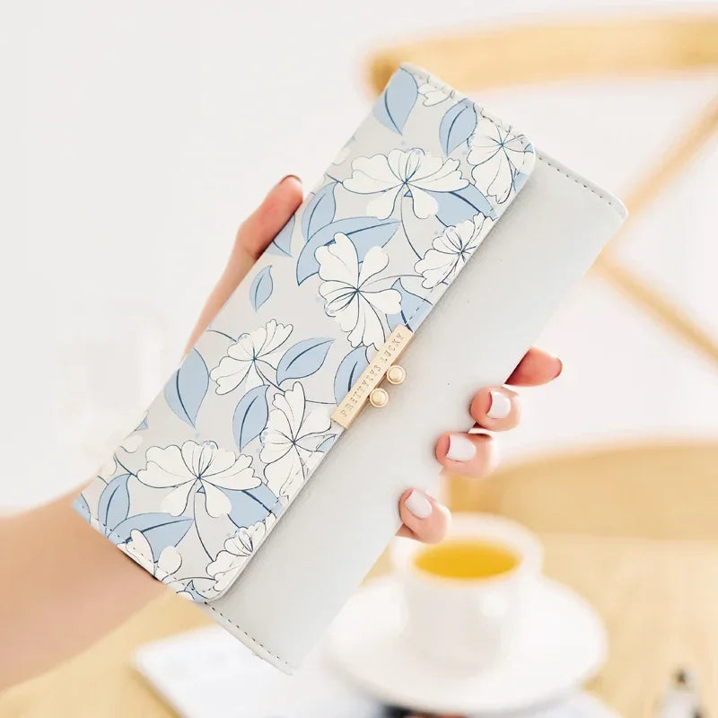 Tejesa Women's Cute Purse Long Printing Flower Wallet Phone Female Three Fold Clutch Large Capacity Wallet