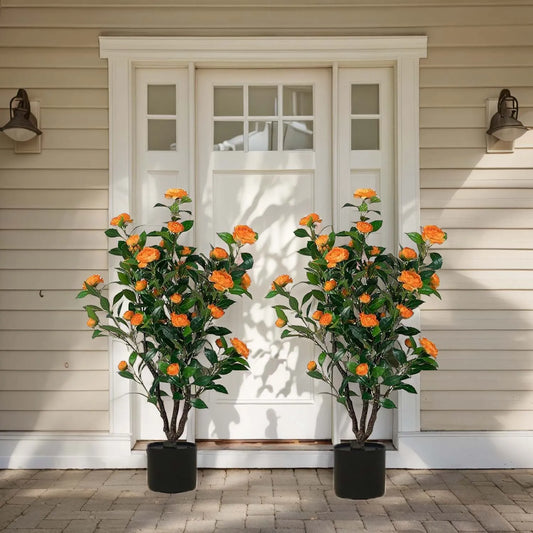 100CM Artificial Camellia Tree Artificial decorative plants For Wedding&Garden Home Room Decor Office & Living Room Floor Decor