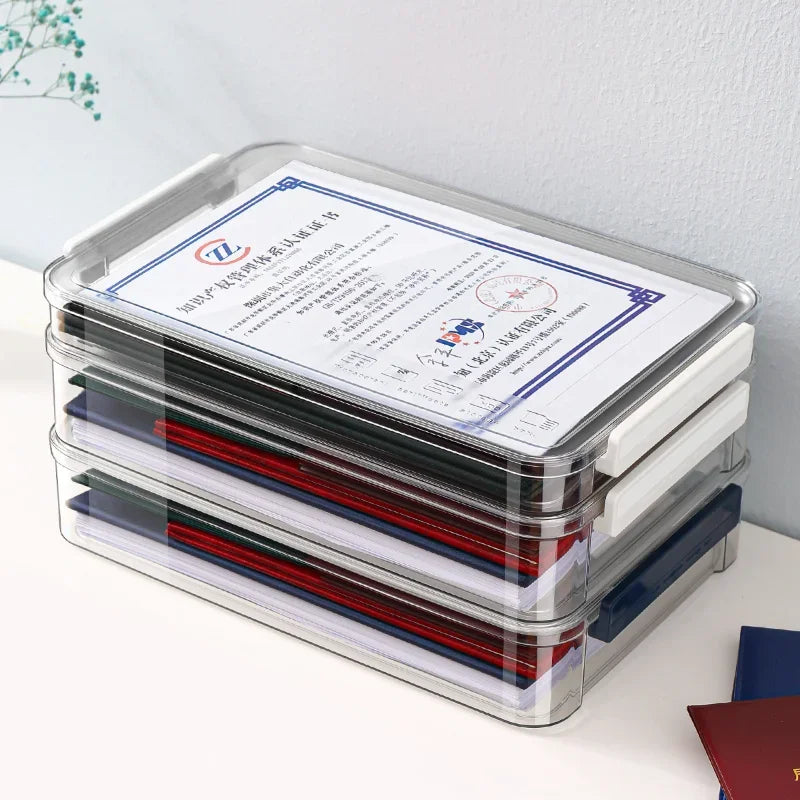Hemasa A4 Transparent Storage Box Portable Plastic Large Capacity Document Stationery Jewelry Storage Case School Home Office Supplies