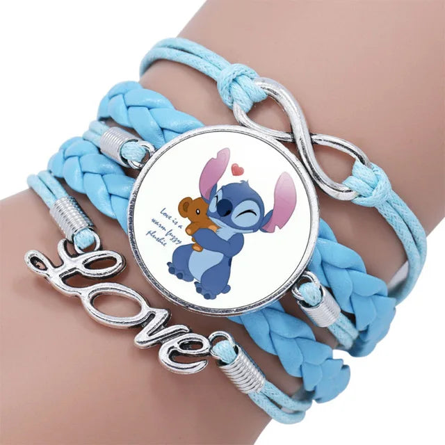New Disney Lilo & Stitch Cartoon Bracelet Anime Figure Stitch Soft Leather Wristband Accessories Girls Kids Cute Jewelry Gifts