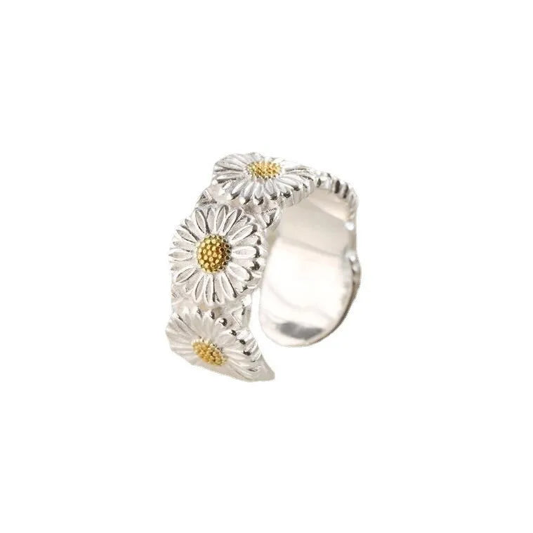 925 Sterling Silver Rings For Women Flower Simple Minimalist Open Finger Ring Fashion Band Female Bijoux Gift