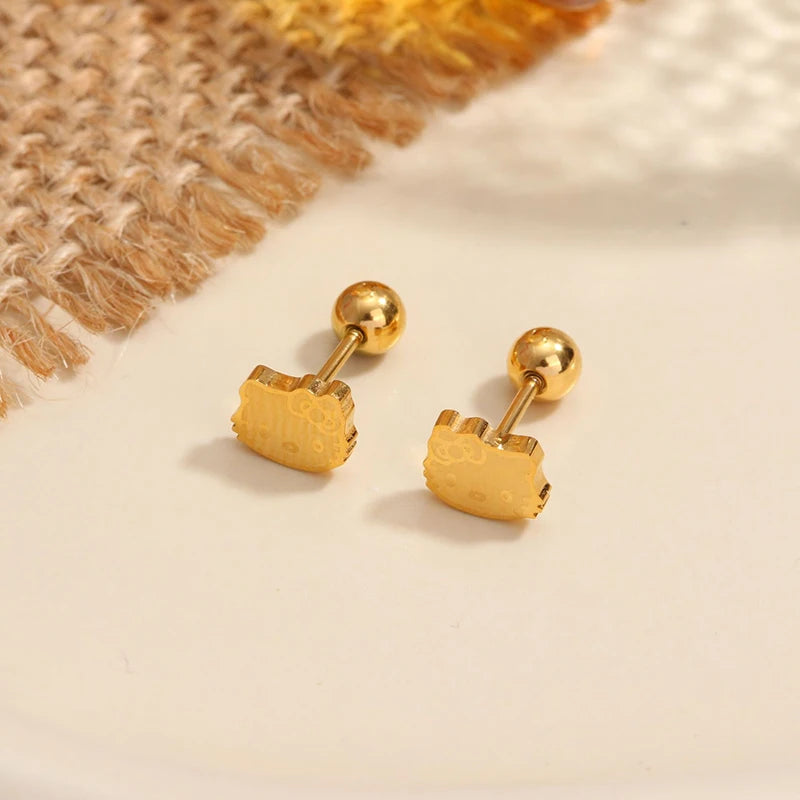Hemasa 1Pair  Hello Kitty Earrings For Women /Girls  Titanium Steel Mini Cat Stud Earrings