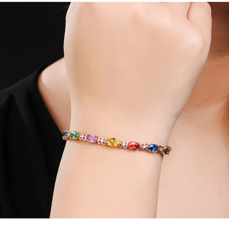 Hemasa  925 Silver Colored Gemstone Rose Gold And Silver Bracelet Woman /Girls