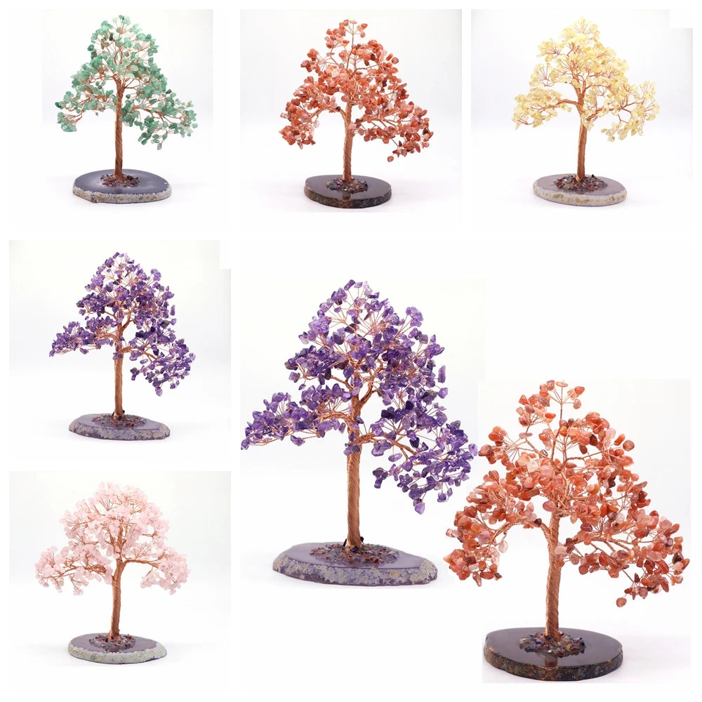 Natural Gemstone Healing Crystal Citrine Lovers Money Tree on Agate Base Feng Shui Rock Stones for Home Office Desk Decorations