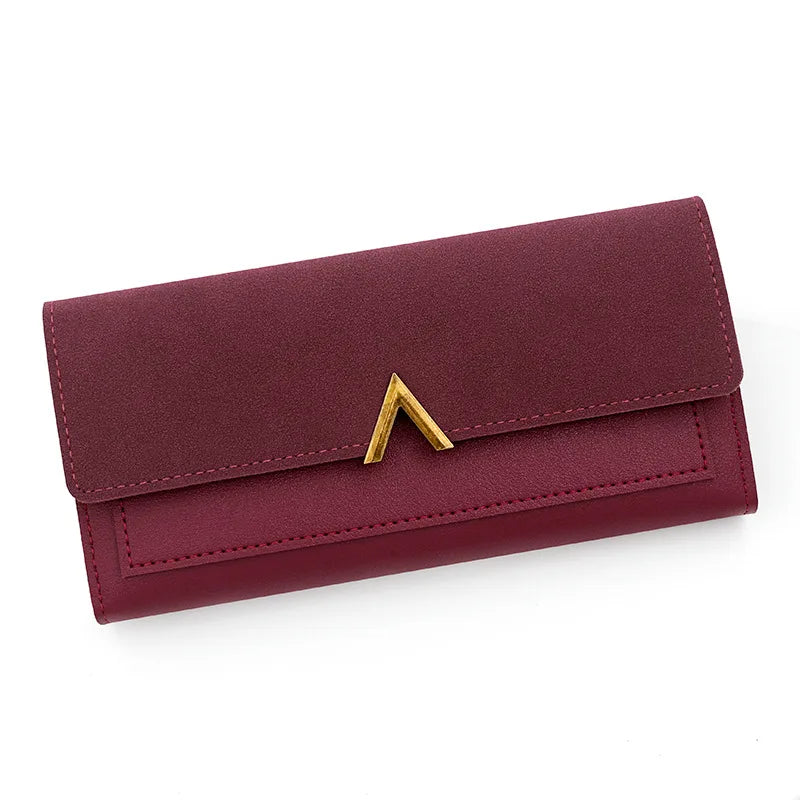 Tejesa  women's wallet long V-shaped buckle three fold wallet for women, hand-held bag, change card bag