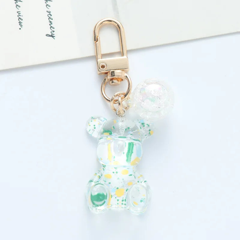 Cute Colorful Acrylic Bear Crystal Bead Keychain for Women Girls Fashion Sweet Key Chain Bag Car Key Pendant Jewelry Couple Gift