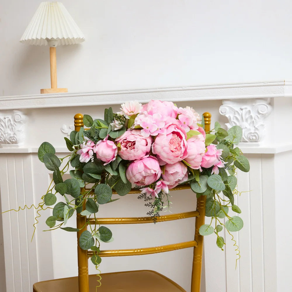 YeeNanee Artificial Peony Reception Flowers Swag with Eucalyptus Greenery for Wedding Ceremony Welcome Sign Floral Decoration