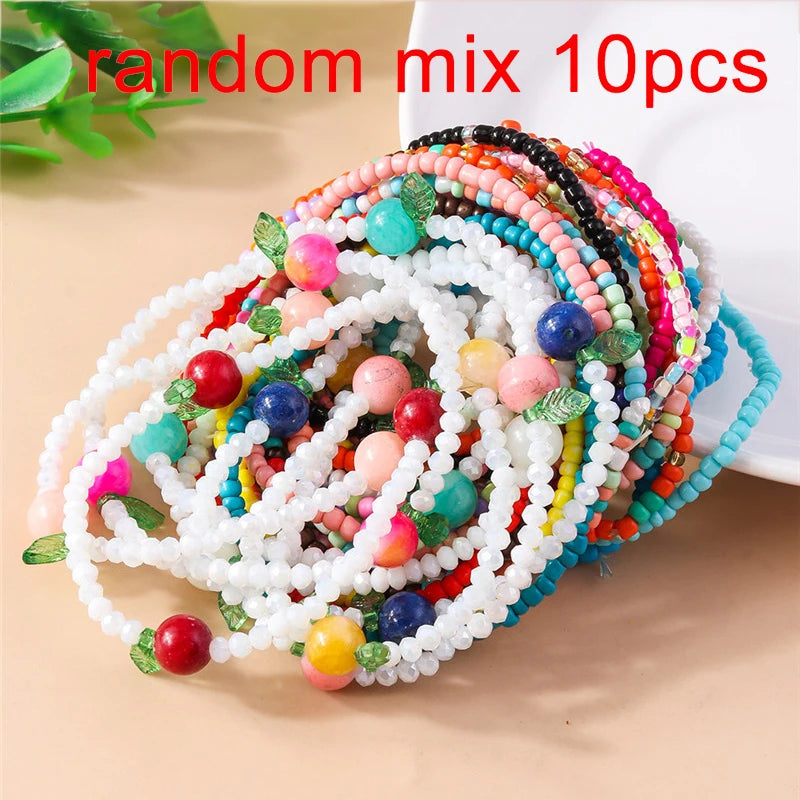 Bohemia Multilayer Colorful Beaded Bracelets Set For Women Heart Shell Flower Butterfly Charms Bracelet Summer Jewelry Gifts