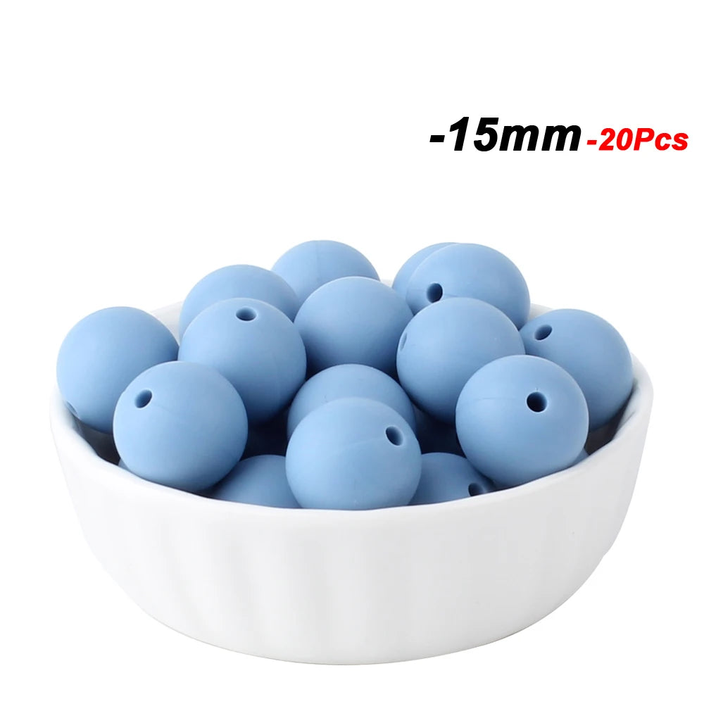 20pcs 15mm Baby Round Silicone Beads Food Grade DIY Teethers Toys Nipple Holder Pacifier Chain BPA Free Silicone Teething Beads