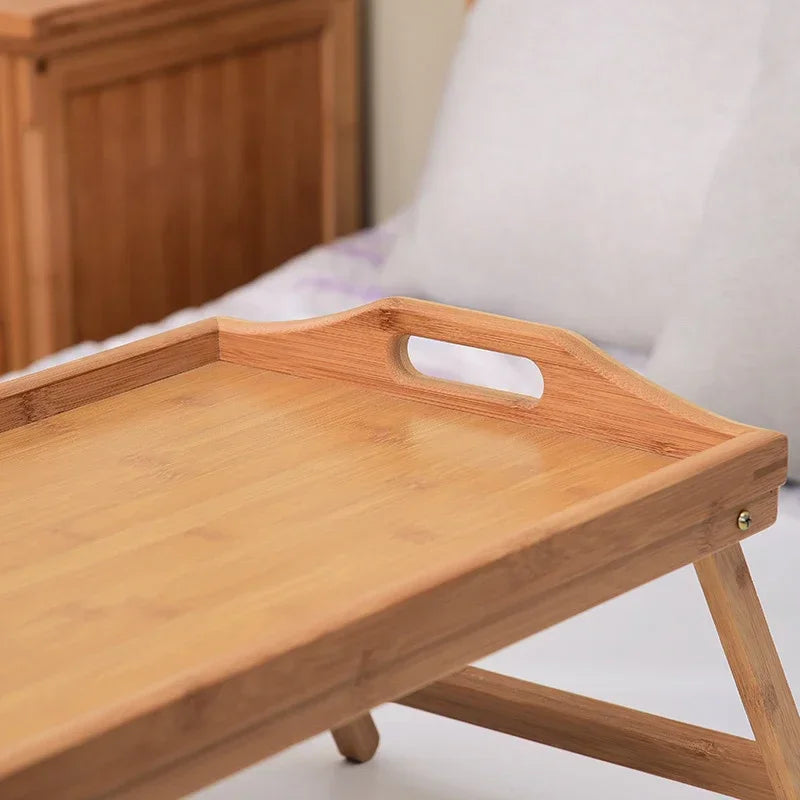 Hemasa Bamboo Bed Tray Table with Folding Legs Handle Foldable Serving Laptop Tray Snack Tray Breakfast Tray Bed Table Drawing Table