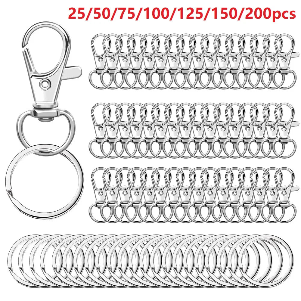 Tejesa 200/25pcs Swivel Lobster Clasp Keychain Stainless Steel Lanyard Snap Hook Snap Buckle Jewelry Making DIY Craft Hang Rope Chain