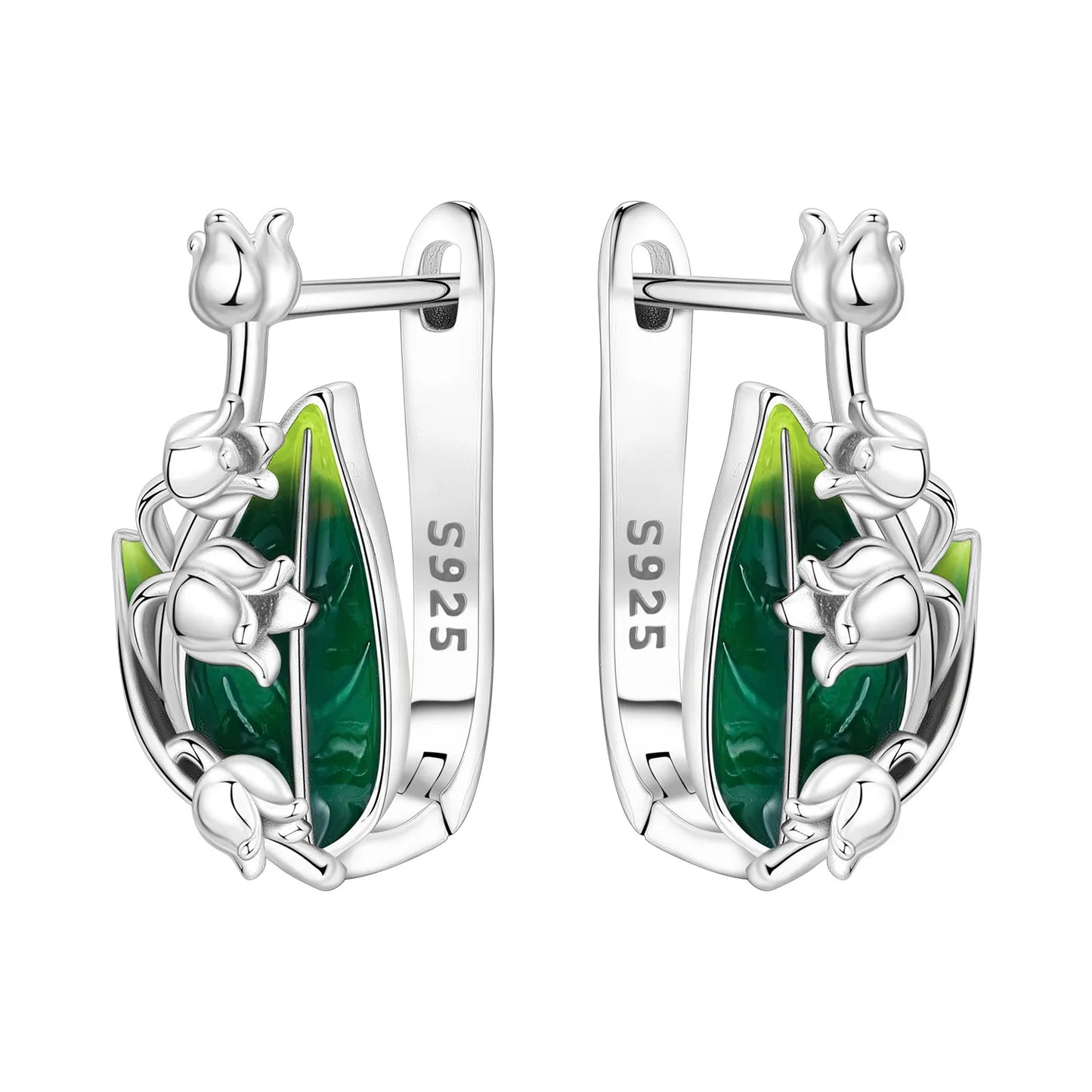 Orstarry S925 Sterling Silver Earrings Exquisite Elegant Green Leafed Bell Orchid Earring For Women Birthday Gift Silver Jewelry