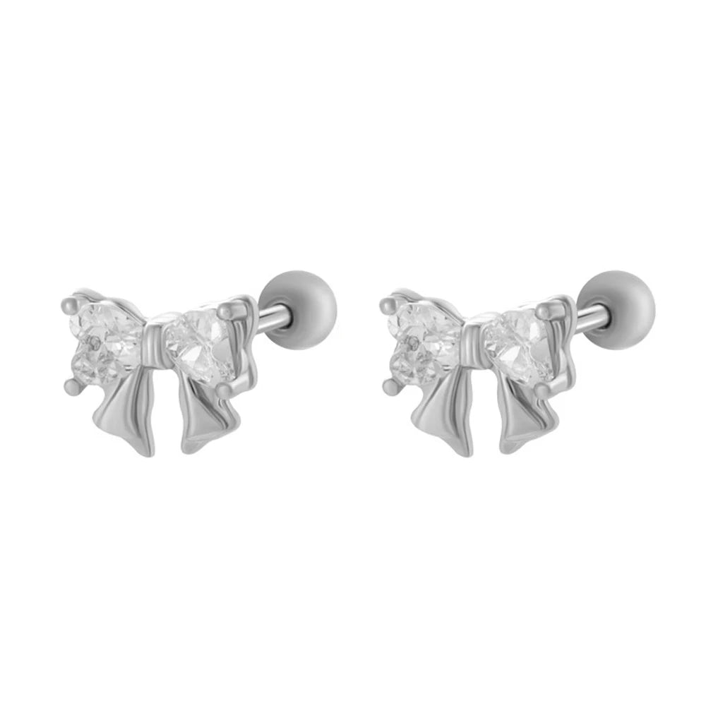 Tejesa Gold Color Stainless Steel  Crystal Bowknot Earrings For Women