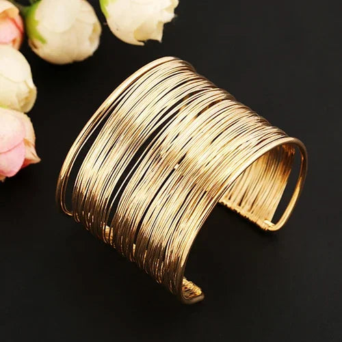 Hemasa  Women's Multilayer Metal Wires Strings Open Bangle/ Wide Cuff Bracelet
