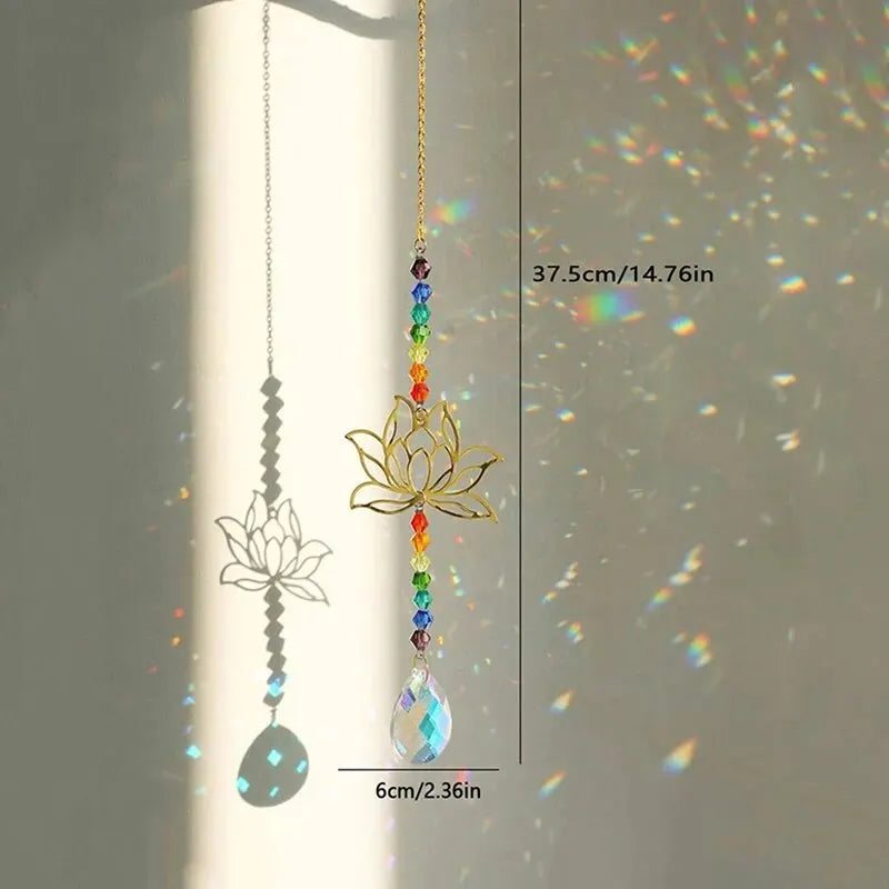Tejesa Lotus Crystal Wind Chime Charms Made Of Metal And GlassFor Home Light Gathering Decoration OutdoorGarden Sun Catchers Crafts