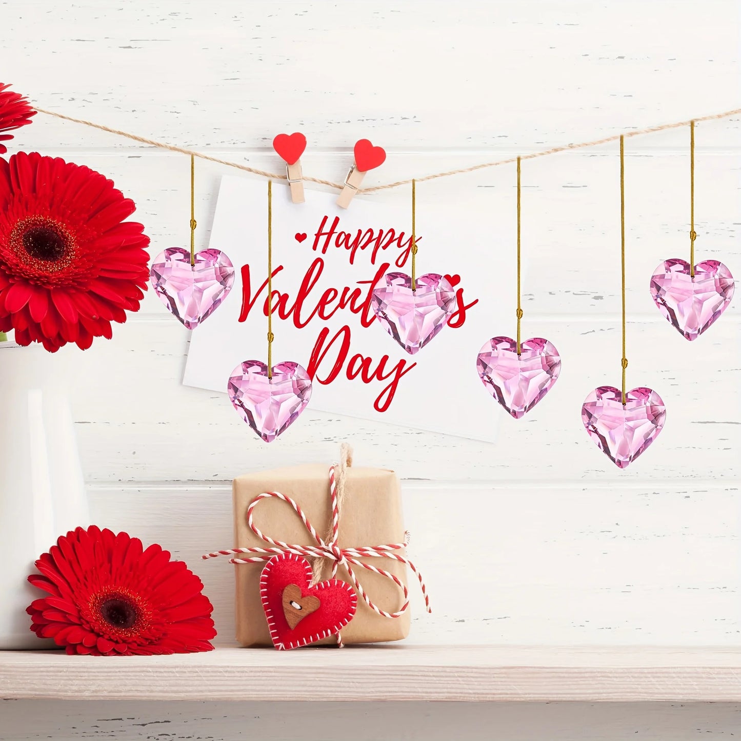 Tejesa 6-piece pink heart-shaped crystal decorations Valentine's Day heart-shaped decorations rainbow hanging crystal ornaments, for wi