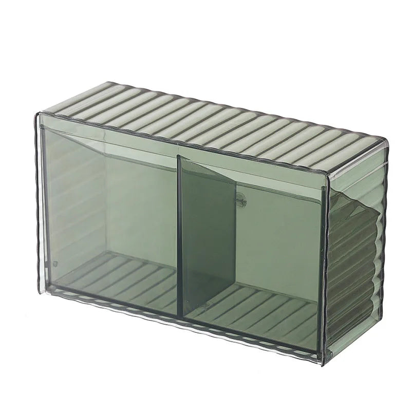 Wall Mounted Cushion Storage Organizer, Clear Stand Dispenser with 2 Compartments Bathroom Vanity Storage Jar for Cotton Swabs