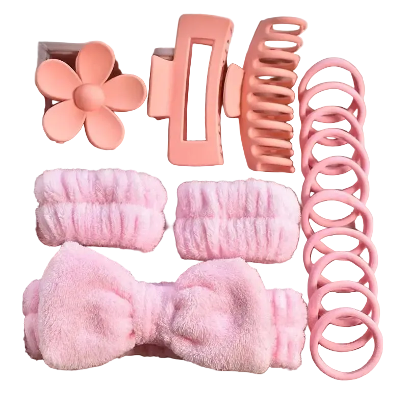 Tejesa 16pcs set with soft headband, bow, face wash and washing strap, large matte matte matte, grip clip, elastic headband