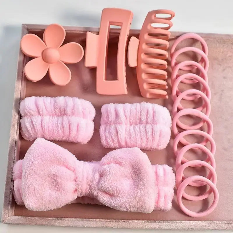 Tejesa 16pcs set with soft headband, bow, face wash and washing strap, large matte matte matte, grip clip, elastic headband