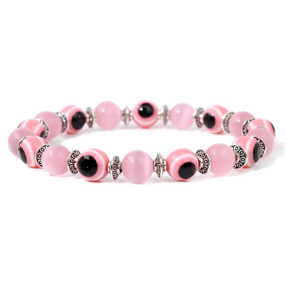 Tejesa Turkey Evil Eye Bracelet Lucky 8mm Colorful Beaded Bracelets For Women Men Blue Eye Aesthetic Handmade Bangle Friendship Jewelry
