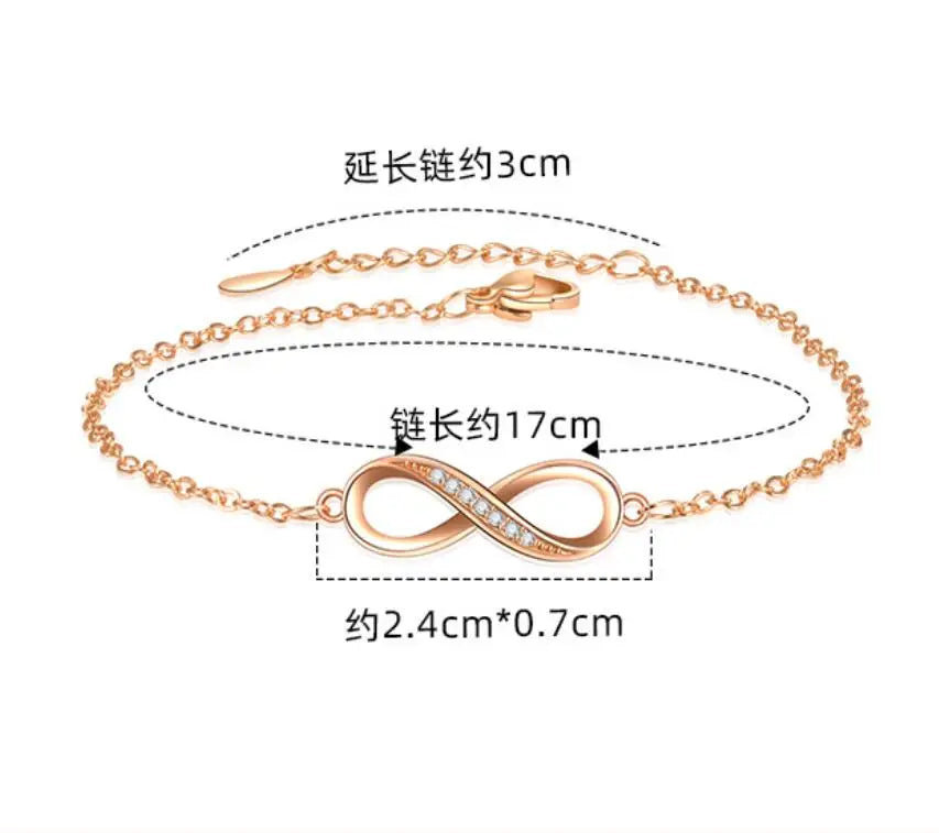 Hemasa 925 Sterling Silver Romantic Infinite Love Zirconia Link Chain Bracelet For Women