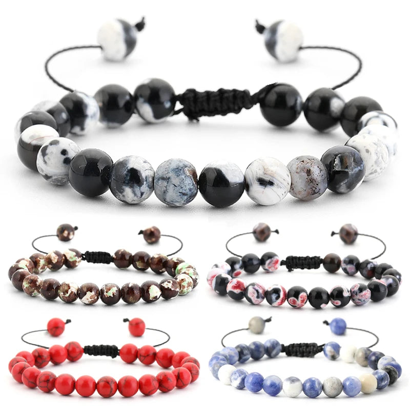 Hemasa Natural Lava Stone Blackstone Tiger's Eye Bead Bracelet Adjustable Braided Rope Bracelet