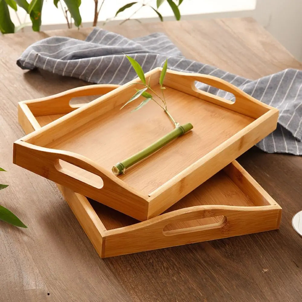 New Rectangular Bamboo Storage Tray Retro Solid Wood Storage Plate Household Tea Tray Water Cup Plate Home Kitchen Supplies