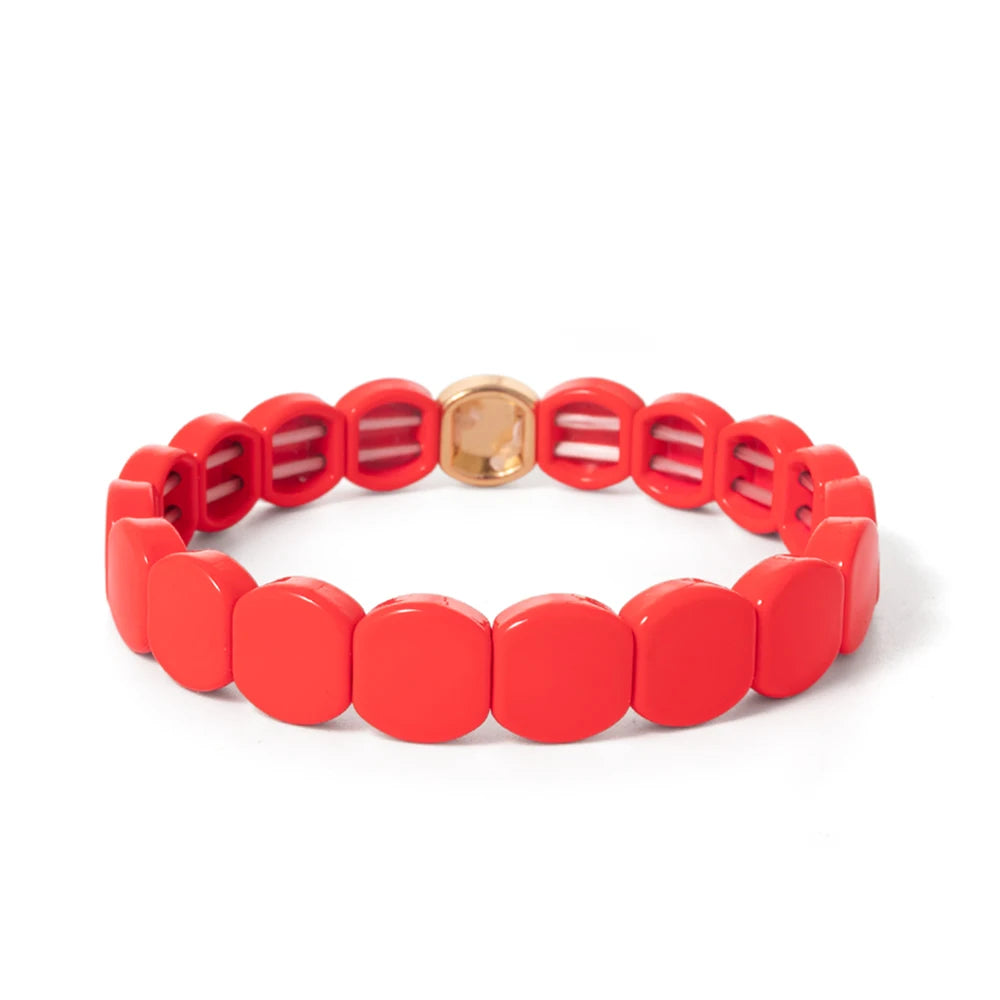 Tejesa Yellow Red Color  Enamel Tile Beads Bracelets For Women /Hand Jewelry Charms Beach Elastic Bangle For Party Luxury