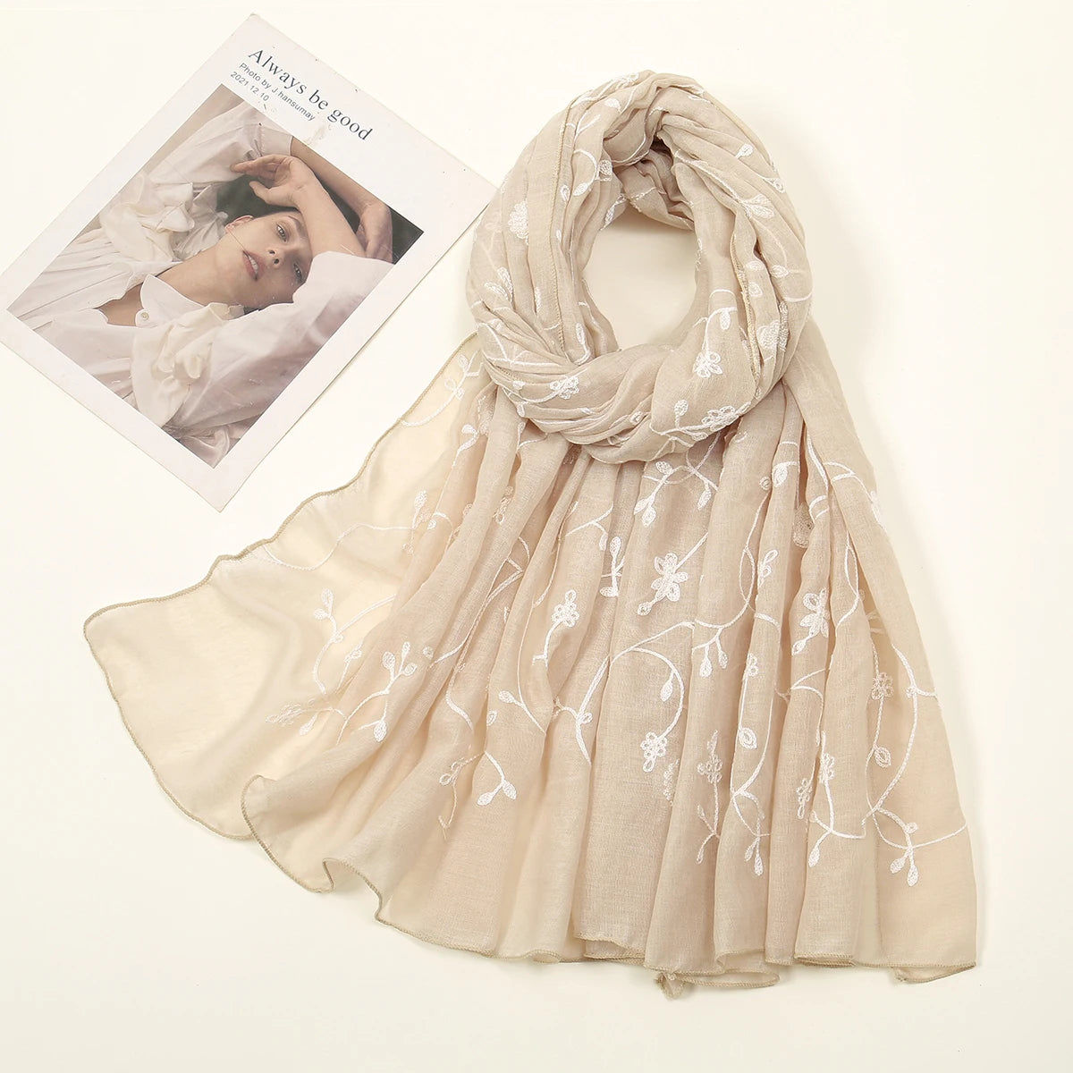 Plain Flower Embroidery Hijab Scarf Viscose Muslim Hijab Shawls Women Soft Long Towel Wraps Elegant Casual Heabscarf Turban