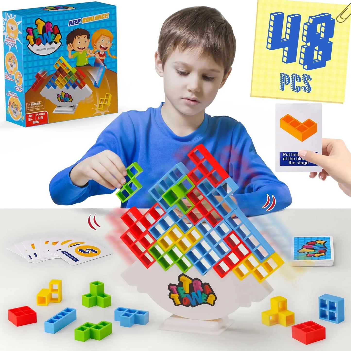 Hemasa 64PCS Tetra Tower Fun Balance Stacking Building Blocks Board Game for Kids Adults Friends Team Dorm Family Game Night and Partie