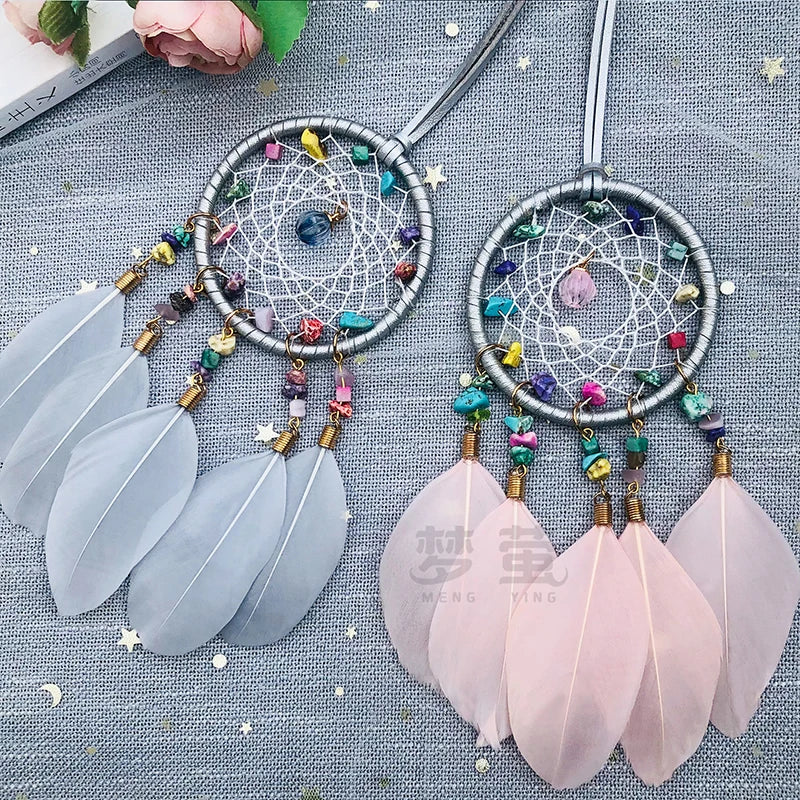 Hemasa Dream Catcher Wind Chime Hand-woven Feather Car Pendant Bedroom Curtain Hanging Ornaments Festival Gift Home Decoration