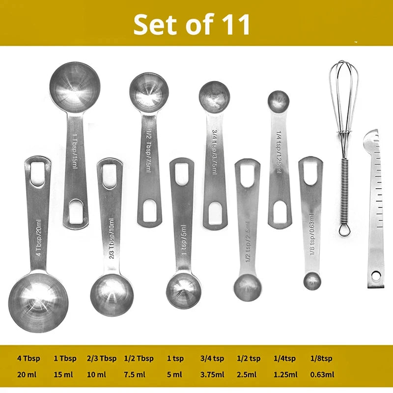 Tejesa 6/9/11Pcs Measuring Spoons Set Stainless Steel Seasoning Coffee Scoop Measuring Spoon With Scale Kitchen Baking Measuring Tools