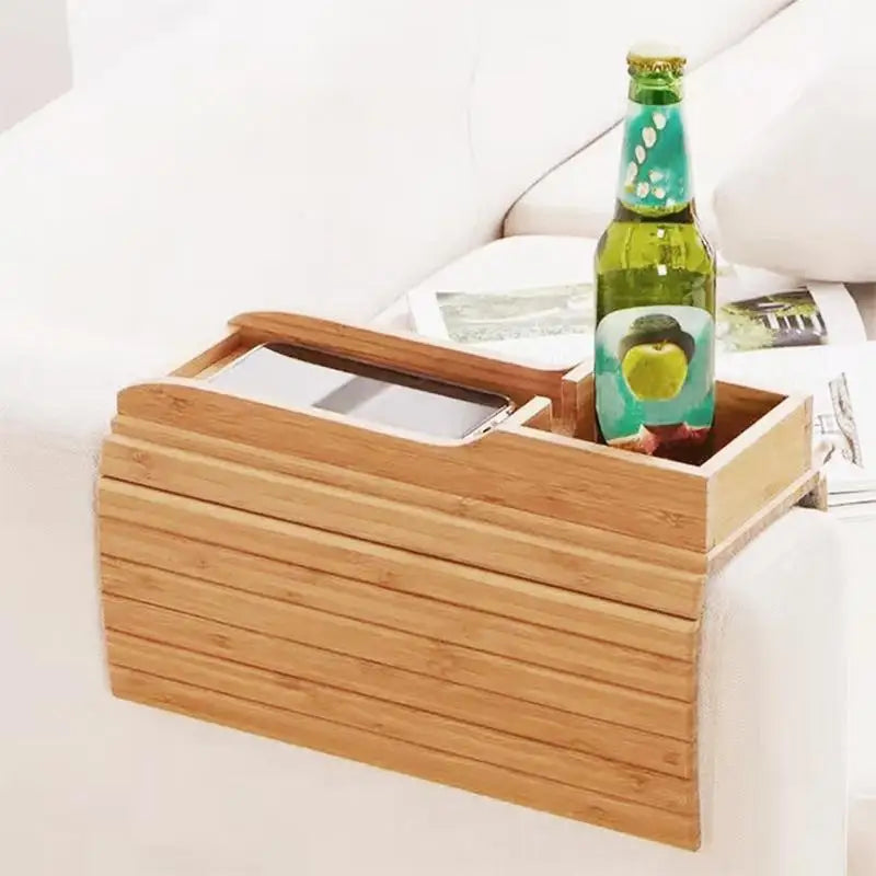 Hemasa Couch Arm Tray Wooden Cup Holder Couch Arm Table Sofa Tables Sofa Arm Organizer Removable Adjustable For Snacks Drinks TV Remote