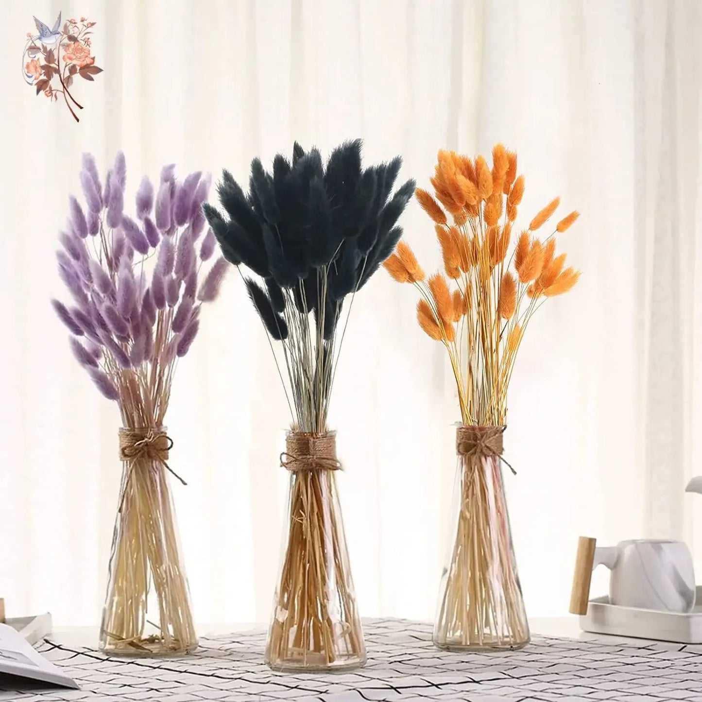 60Pcs Orange Black Bunny Rabbit Tails Grass Bouquet Natural Dried Pampas Flowers Wedding Home Table Decor Christmas Decoration