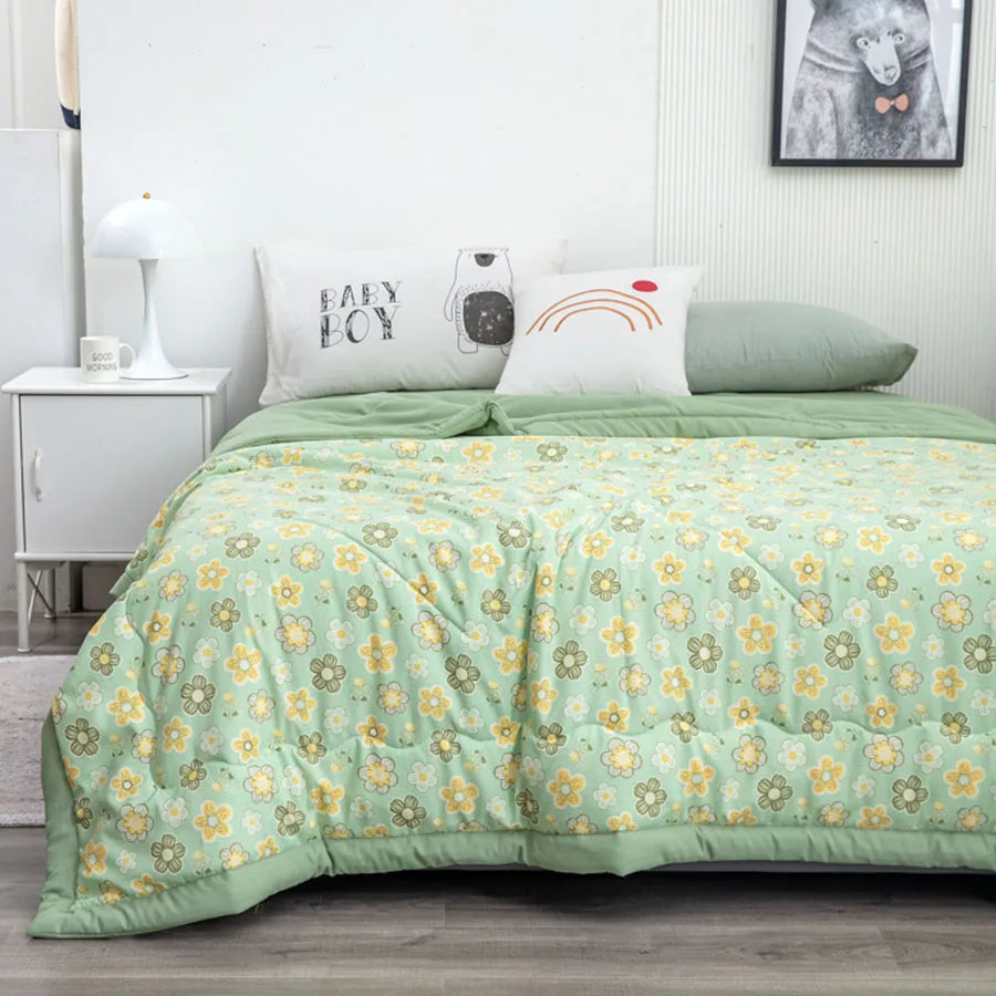 Hemasa  Linen Double Layer Summer Quilt   Printed Double Cooling Blanket