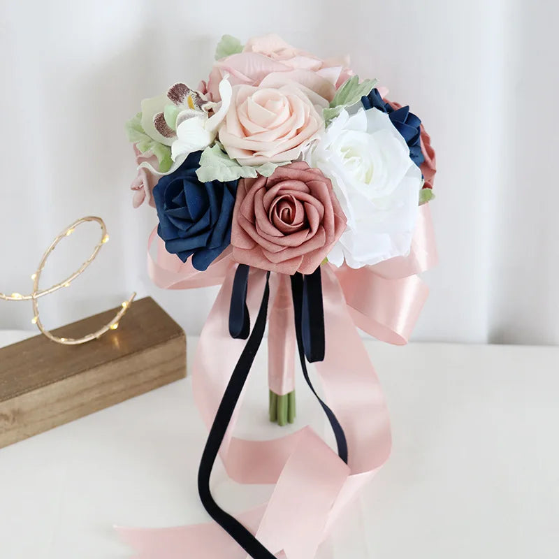 Tejesa Terracotta Bride Bridesmaid Bouquets 7 inch Artificial Rose Flower Tossing Bouquet for Fall Wedding Ceremony Decor