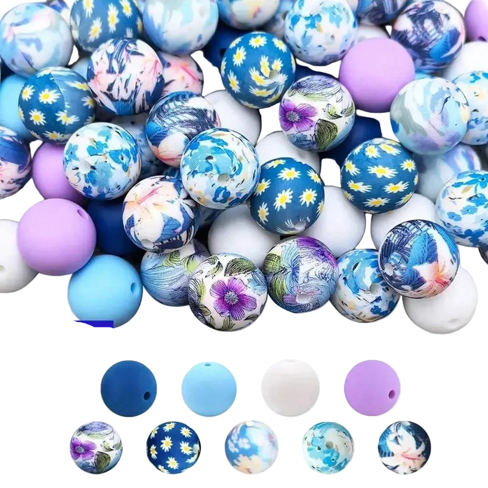 Hemasa 50PCS colorful silicone bead combination, suitable for DIY jewelry, bracelets, necklaces, keychains, bead pens and othes