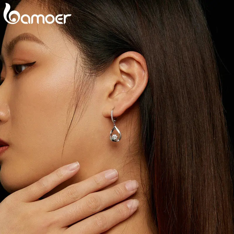 Bamoer 1 CTTW Moissanite Waterdrop Ear Buckles 925 Sterling Silver Hoop Earrings for Women Fine Jewelry Gift