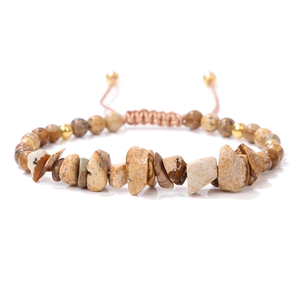 Tejesa Irregular Natural Gem Crystal Stone Beads Bracelet Braided Obsidian Aventurine Amethysts Aquamarin Opal Chip Bracelets For Women