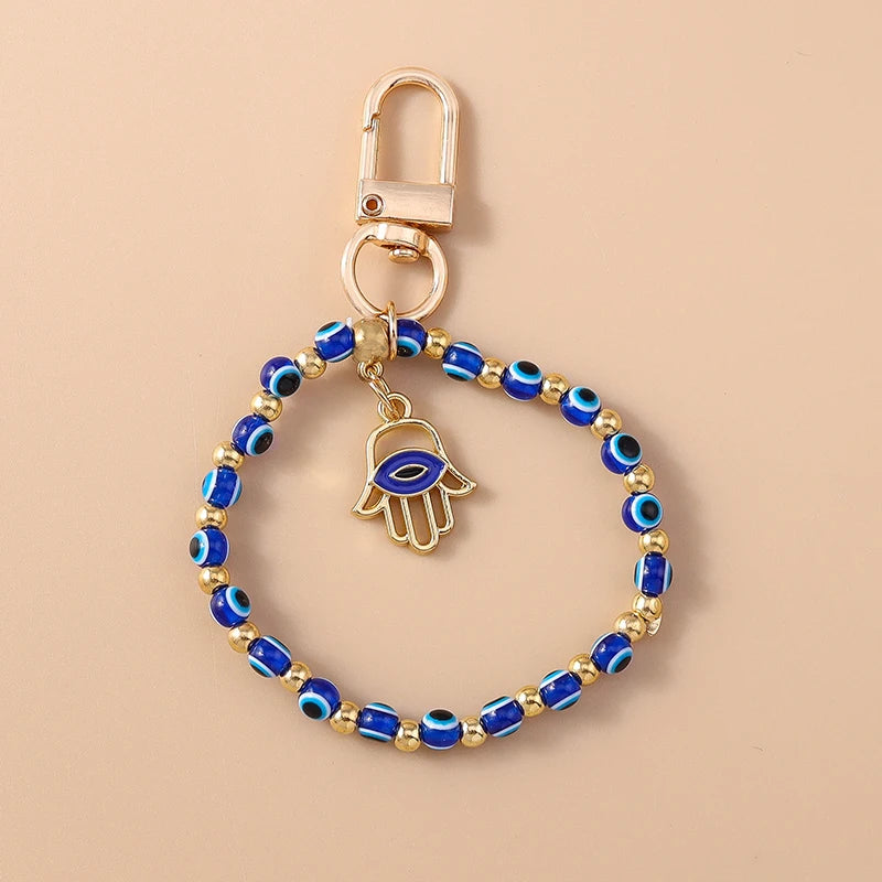 Aihua Colorful Round Evil Eyes Beaded Keychain For Couple Lover Boho Turkish Lucky Blue Eye Key Ring Bag Phone Lanyard