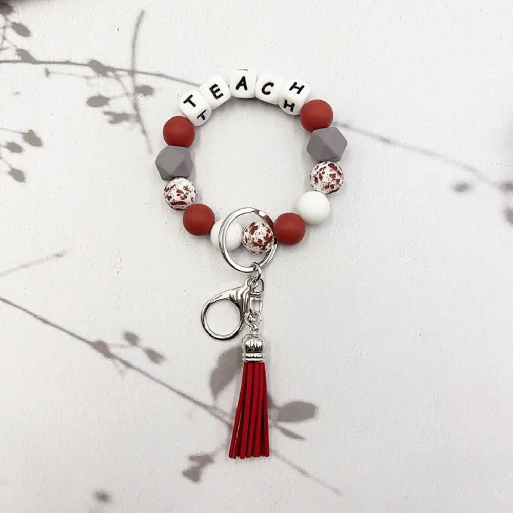 Portable Wristlet Keychain Silicone Beaded Stylish Teachers' Day Gift English alphabet Silicone Car Key Ring Holder Girls