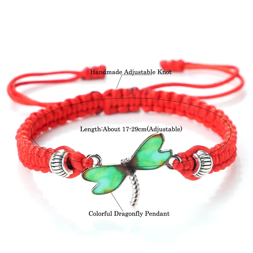 Colorful Dragonfly Fashion Bracelets Women Men Adjustable Red String Rope Braided Bracelets For Lover Lucky Friendship Wristband