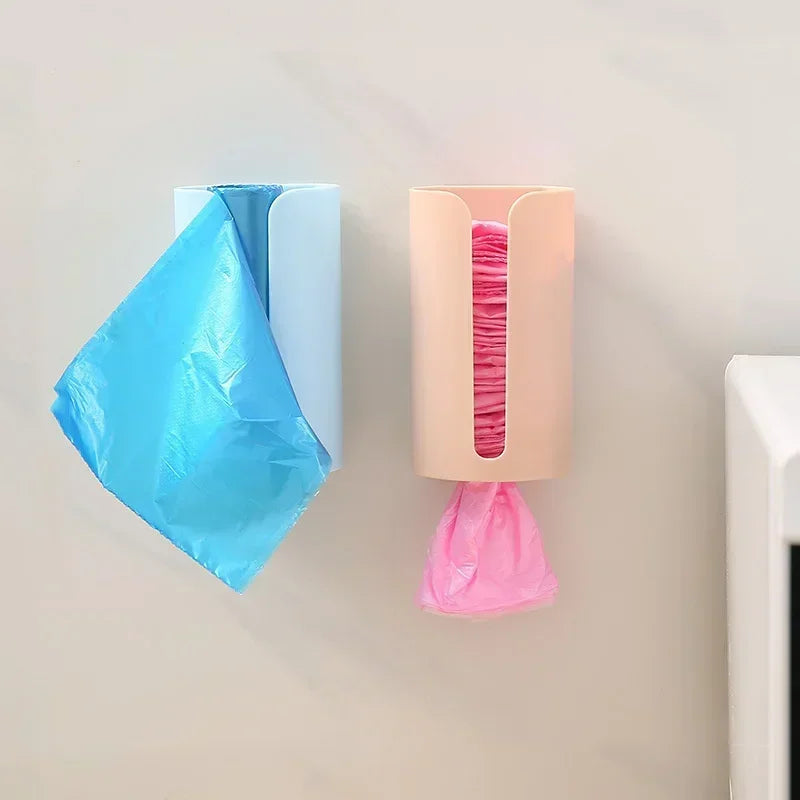 Hemasa 1pc Kitchen Garbage Bag Storage Hole-Free Holder Self-Stick Wall Mounted Home Bathroom Plastic Bag Holder