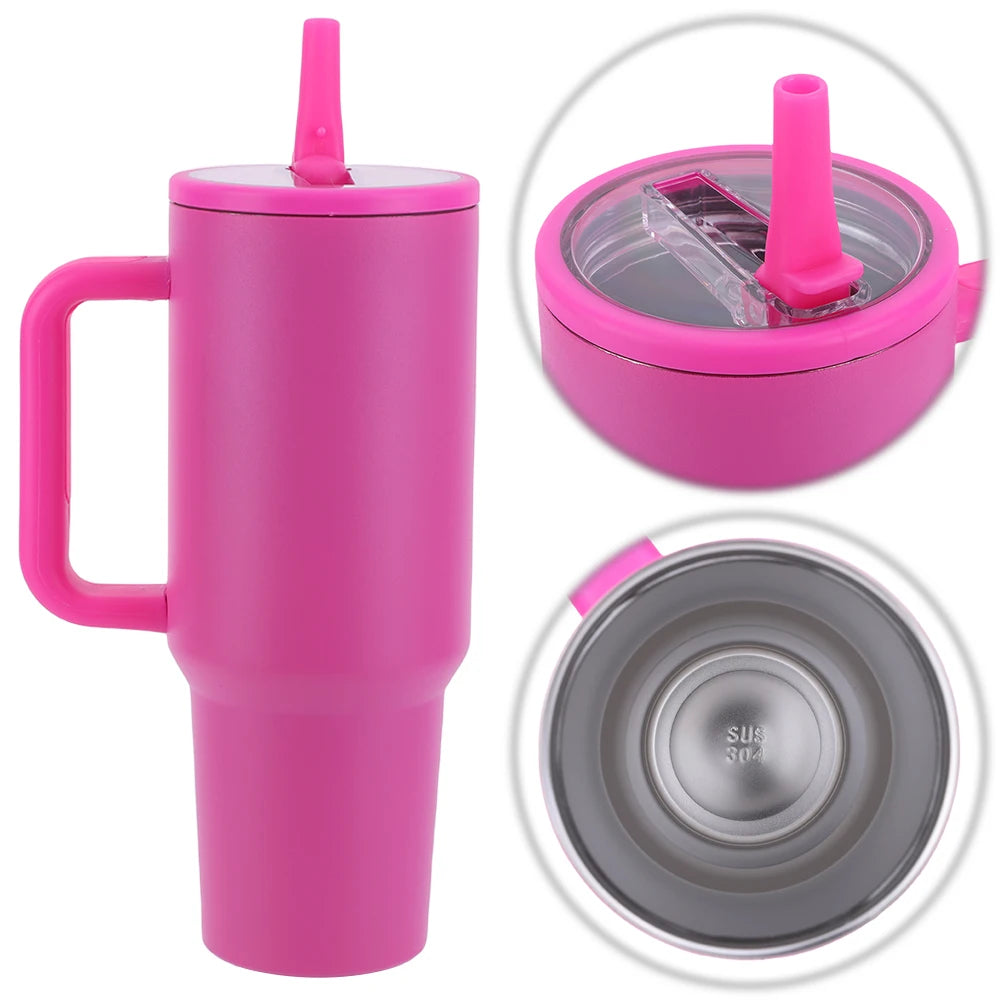 Hemasa Tumbler 40oz Stainless Steel Car Mug with Handle Straws For Thermal Iced Travel Vacuum Insulated Coffee Thermos Cup