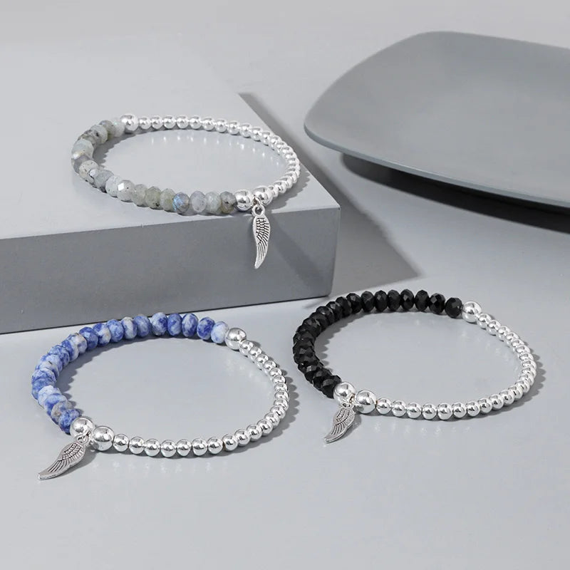 Tejesa  Angel  Faceted Natural Stone Bracelets Labradorite Beads Lucky Bracelet for Men /Women