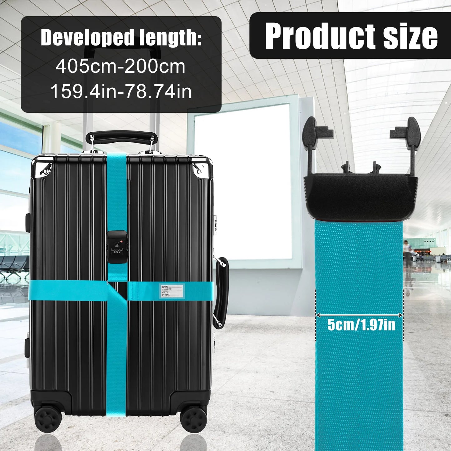 Tejesa 2/1pc Luggage Strap Anti-theft Suitcase Buckle Cross Strap TSA Customs Lock Adjustable Bundle Baggage Belt for 20-32in Luggage