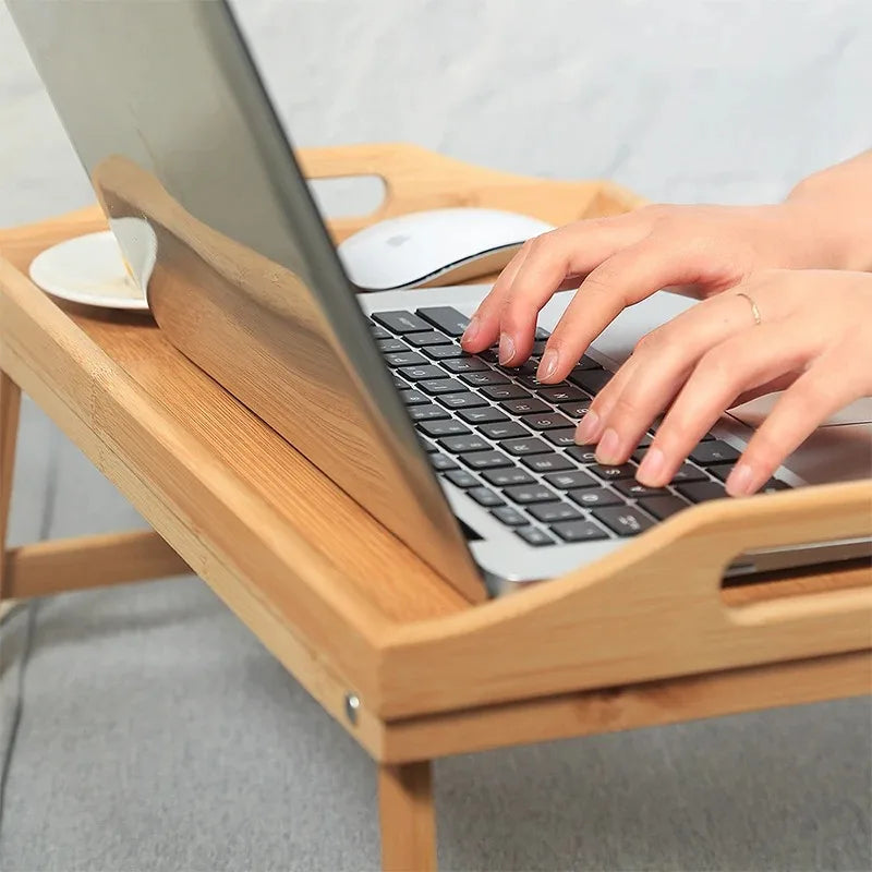 Bamboo Bed Tray Table with Folding Legs Handle Foldable Serving Laptop Tray Snack Tray Breakfast Tray Bed Table Drawing Table