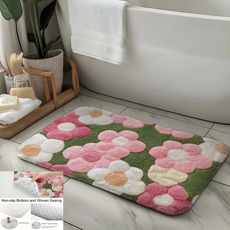 Hemasa  Floral Bath Mat /Ultra-Soft/ Quick-Dry & Non-Slip Rug for Bathroom/Kitchen