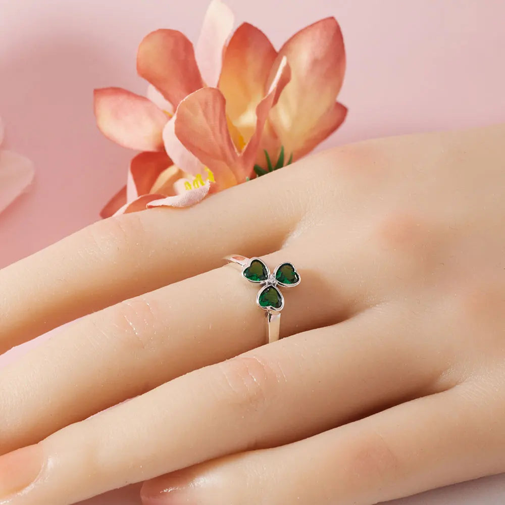 Tejesa 925 Sterling Silver Ring Women's Cubic Zirconia Lucky Clover Multi Layer Ring /Wedding Ring