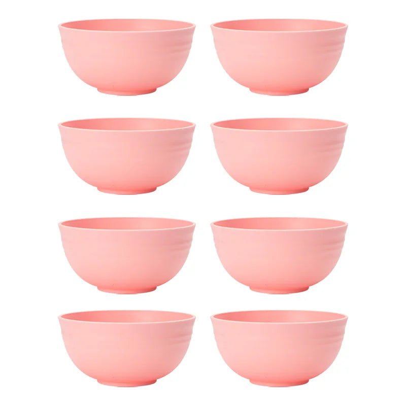 Hemasa 4/6/8pcs Pink food bowl Reusable plastic cutlery for dessert snacks Portable camping food bowls for going out